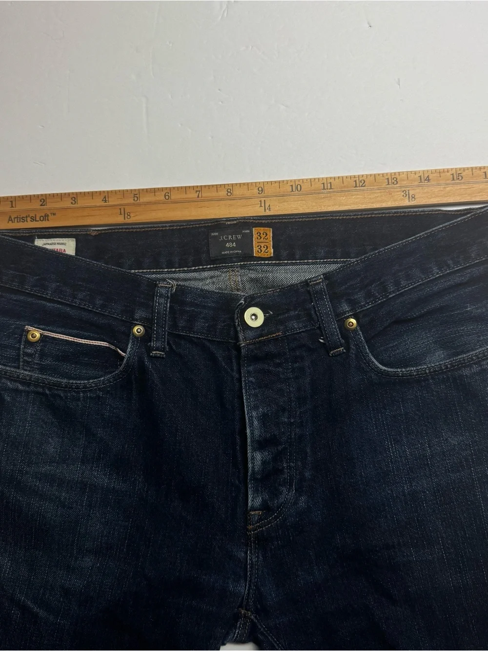 J Crew 484 Jeans Japanese Selvedge Kaihara Denim Dark Blue Button Fly 32x32 Slim